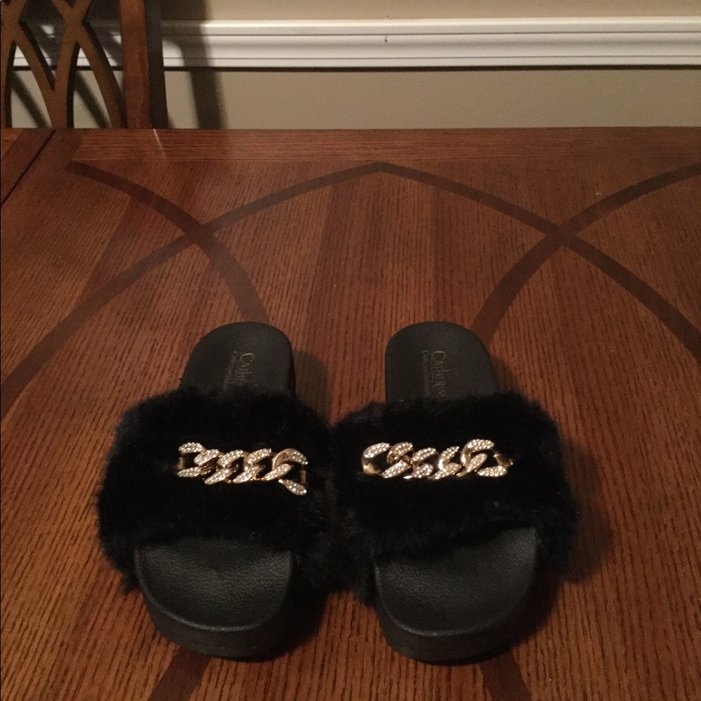 Catherine Malandrino faux fur slides. Never worn.
